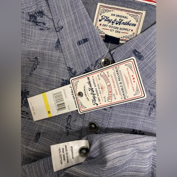 Flag & Anthem Mens Hawaii Shirt Button Up Adult Medium Navy Blue Lightweight NWT - Picture 3 of 13